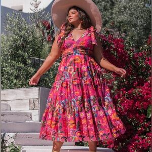 Brand new Jessakae Fuschia embroidered tulle dress with shoulder bow detailing